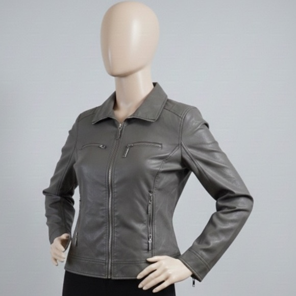IB Diffusion Jackets & Blazers - IB Diffusion Gray Faux Leather Moto Jacket – Women’s Size XL